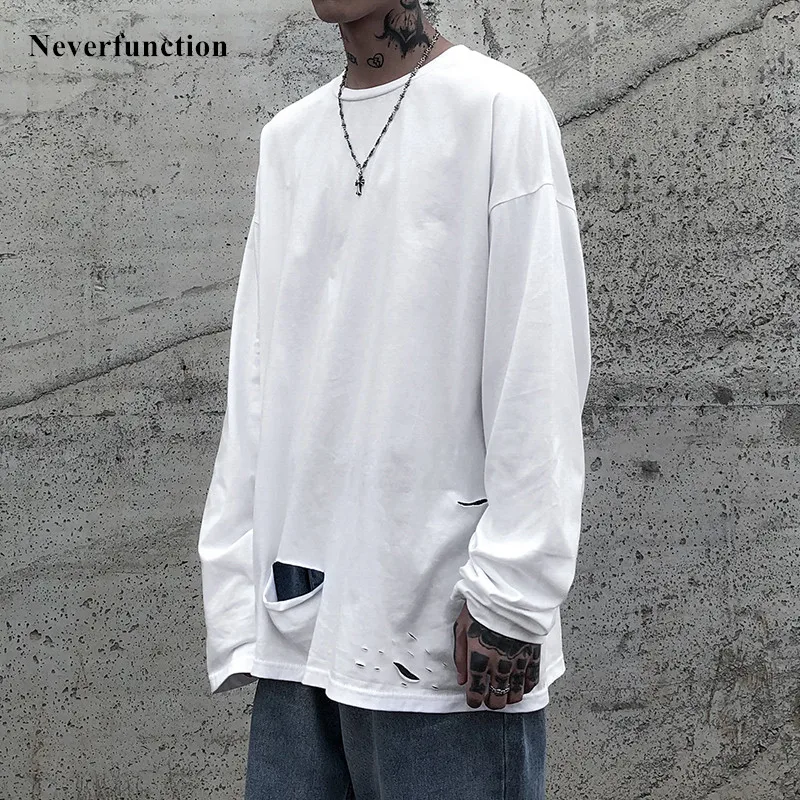 Новинка мужские футболки Kanye WEST большие рваные Футболки с длинным рукавом