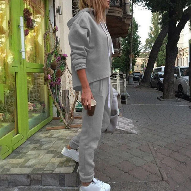 Женский комплект 2 шт., толстовки, спортивные свитера, комплект, теплый пуловер, одежда для девушек, однотонный спортивный костюм, женский комплект, топ, штаны, костюм для женщин