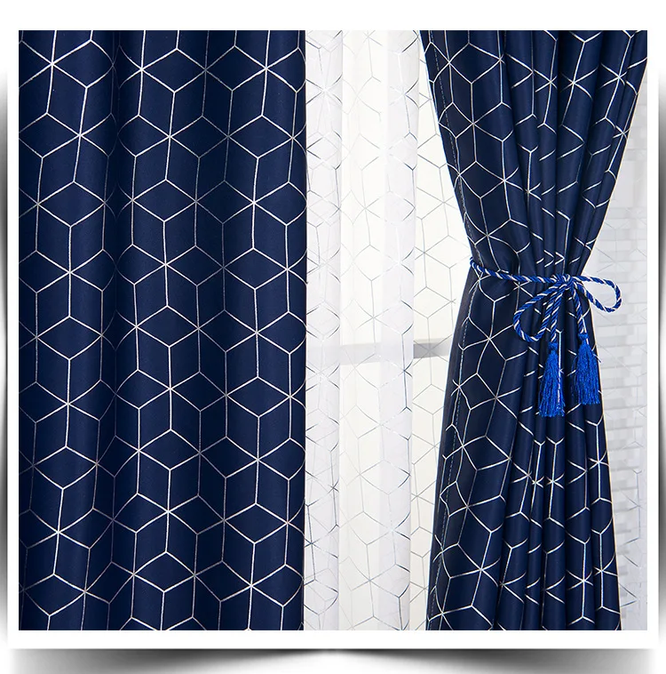 Curtain 1pc Новые клетчатые позолоченные серебряные занавески для гостиной, оконные занавески, отвесные занавески для спальни, современные серые римские жалюзи, детская комната - Цвет: Curtain 1pc