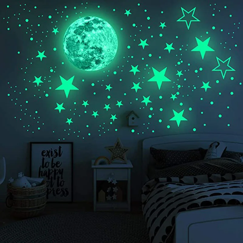 Luminous Moon Stars Wall Stickers Glow In The Dark 3D Bubble Dot Star For Home Kids Room Ceiling Decor Fluorescent Wall Stickers