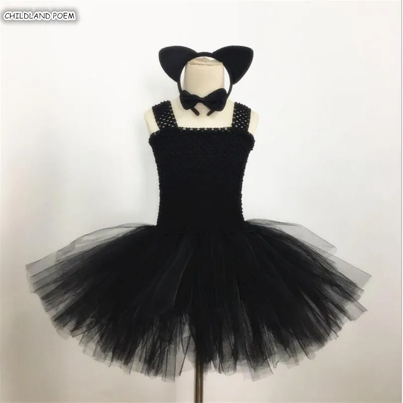 Костюм для девочек на Хэллоуин платье косплея с котом Черное вечернее день