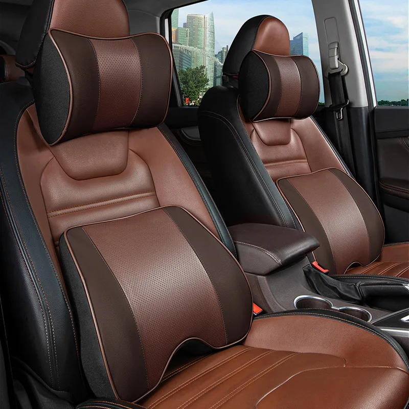 5D Microfiber Leather Car Lumbar Pillow Memory Foam Headrest Support Universal Back Cushion For Office Driving Chair | Автомобили и
