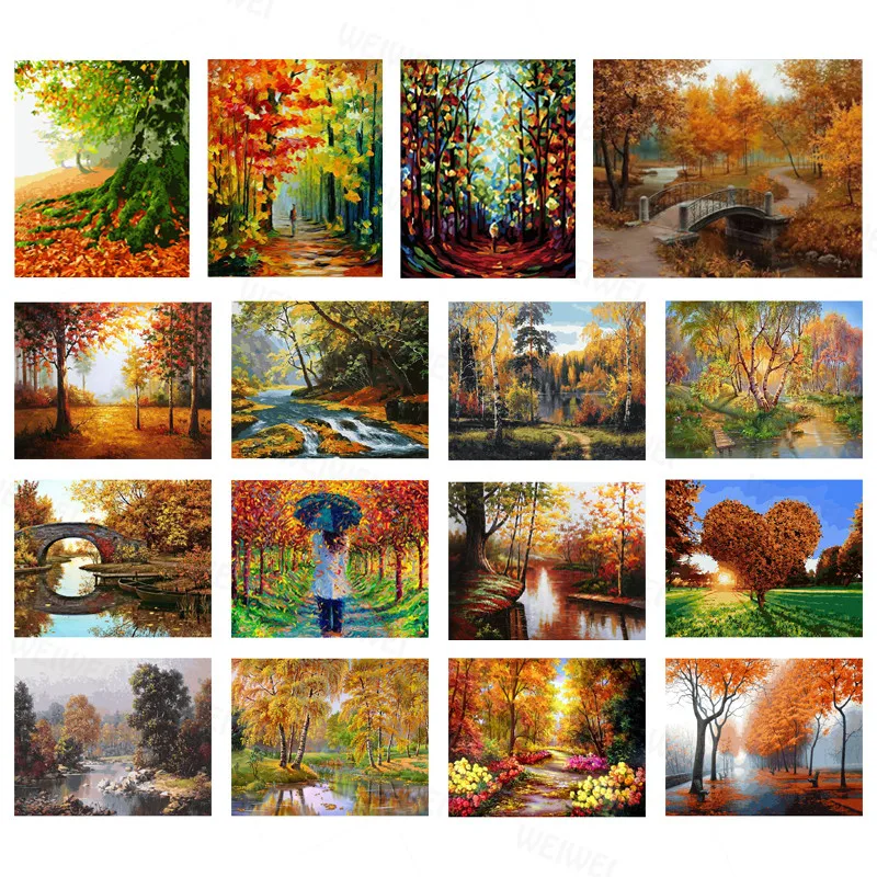 

Full Drill Square Diamond 5D DIY Diamond Painting "Autumn Trees & Bridge" Diamond Embroidery Cross Stitch Mosaic Painting