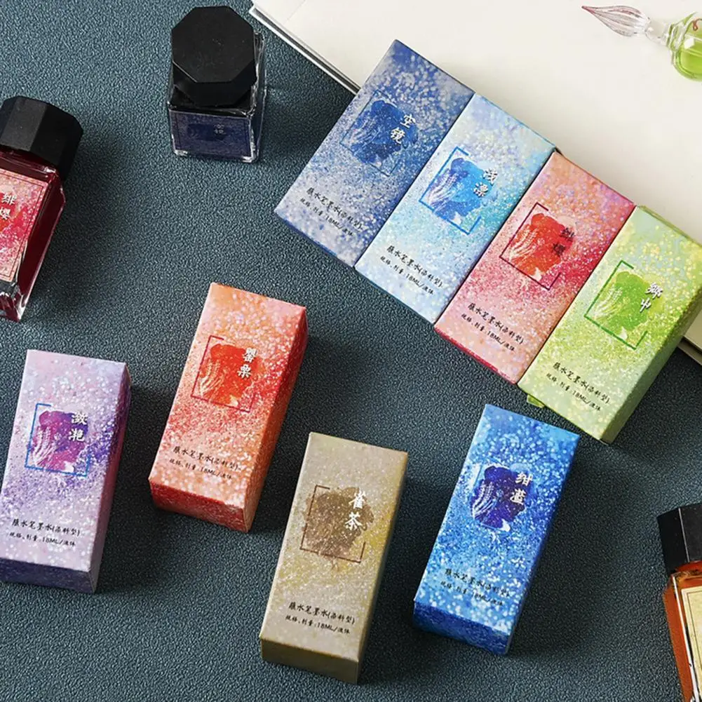 

18ML Trendy Pen Ink Marvelous High Concentrated Vibrant Colors Clean Handwriting Compact Glass Bottled Pen Ink for Writing