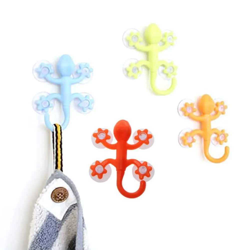 

1pcs Wall Hook Hanger Gecko Hook With 4 Strong Suction Cup Super Suction Cup Sucker Cartoon Hook For Kitchen Bathroom Accessorie