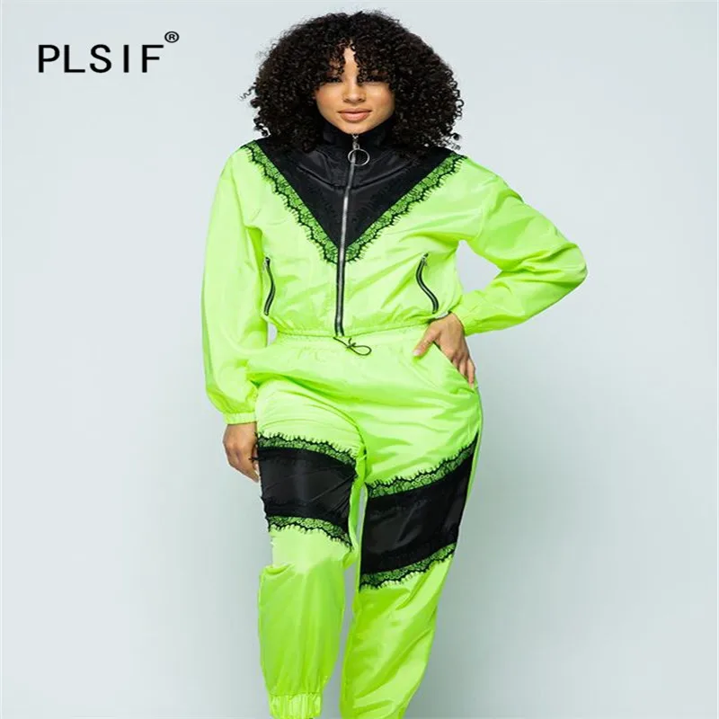 Простой Однотонная одежда на молнии с длинными рукавами топ и штаны Комплект из 2