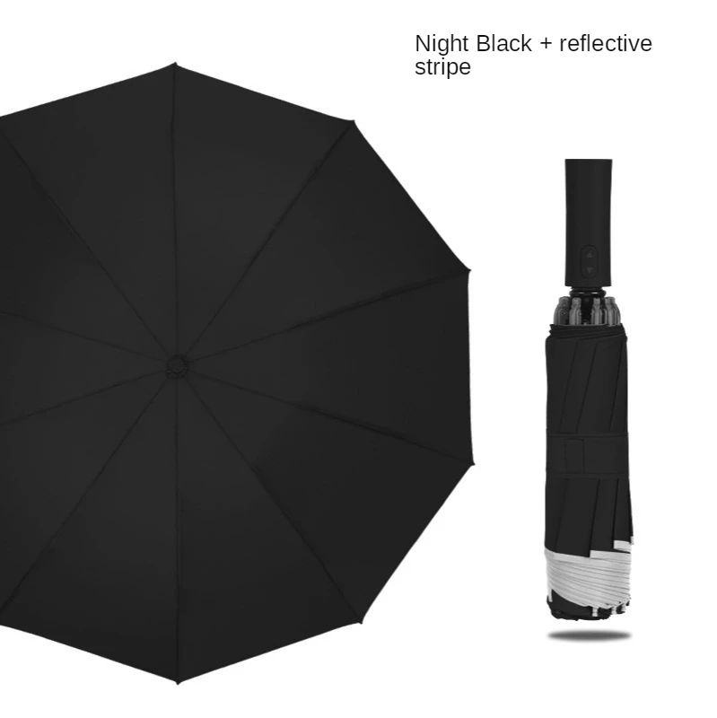 

Automatic Reverse Folding Umbrella LED Reflective Strip Automatic Umbrella Flashlight Triple Windproof Auto Business Umbrella