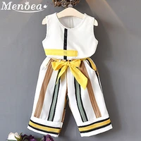menoea girls clothes suits 2022 summer sleeveless striped tops long pants clothing sets for 3 7y kids baby girl outfits costumes