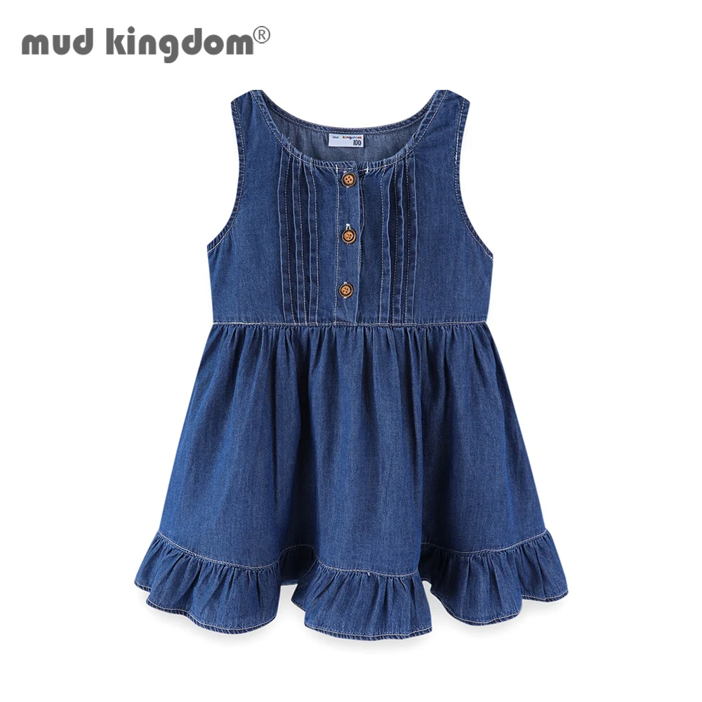 Mudkingdom Summer Little Girl Denim Dress Sleeveless Soft and Thin Cute Girls Jean Jumper Dresses Children Clothes Plain
