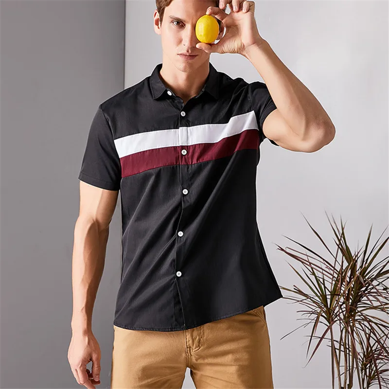 

2021Mens Ethnic Printed Lapel Striped Short Sleeve Hawaiian Harajuku Men Shirts Summer New Man Vintage Black Shirt Chemise Homme