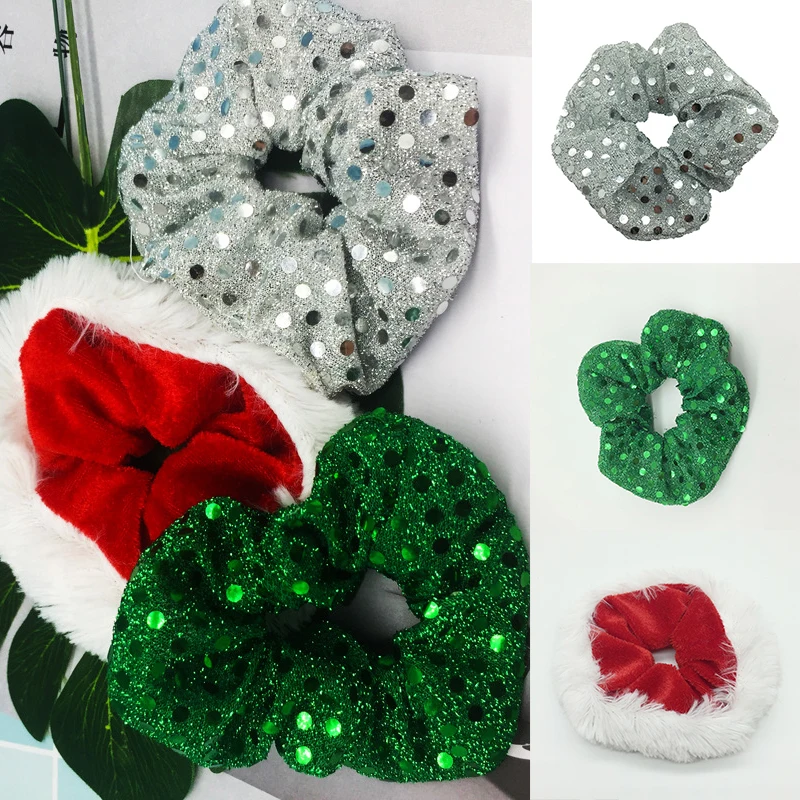 

Christmas Scrunchies Women Elastic Rubber Bands Sequin Hair Ring Velvet Ponytail Holder Hair Rope Ties Headdress Hair Accesories