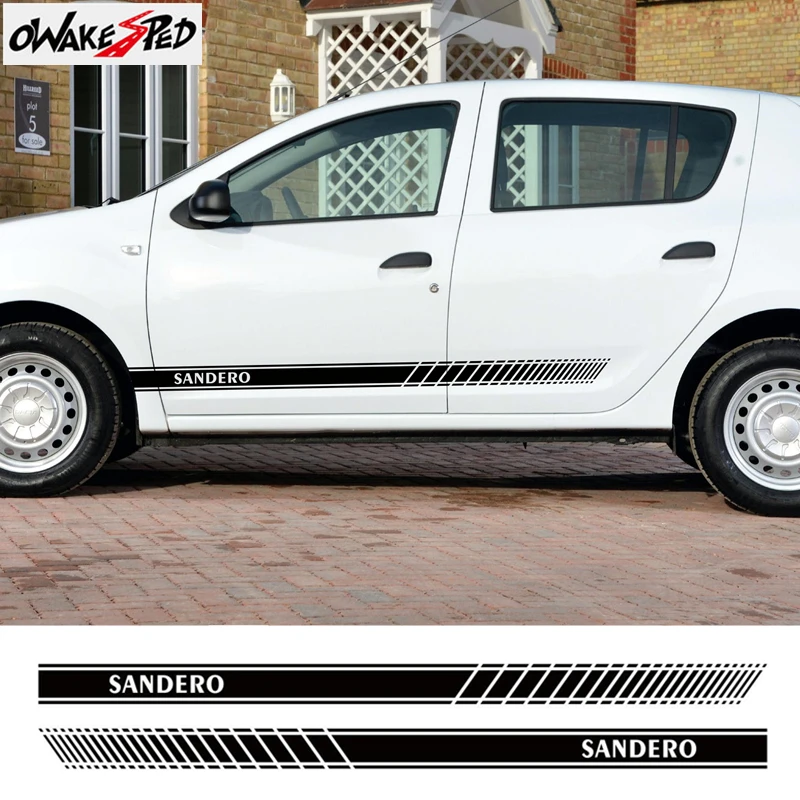 

Наклейка на боковую юбку двери автомобиля для Renault, Dacia, Sandero, гоночные спортивные полосы, декор кузова, Виниловая наклейка, внешние аксессуар...