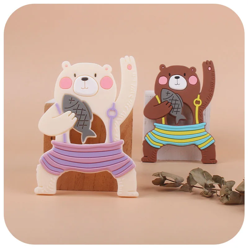 Coskiss-mordedor de silicona de oso para beb&eacute;, mordedor de Animal de dibujos animados, colgante para collar de dentici&oacute;n, juguetes libres de bisfenol A, 1 Uds.-2