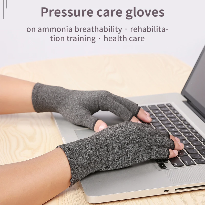 

1 Pair Of Compression Arthritis Gloves Wrist Support Cotton Joint Pain Relief Hand Support Half Finger Support Therapy Non-Slip