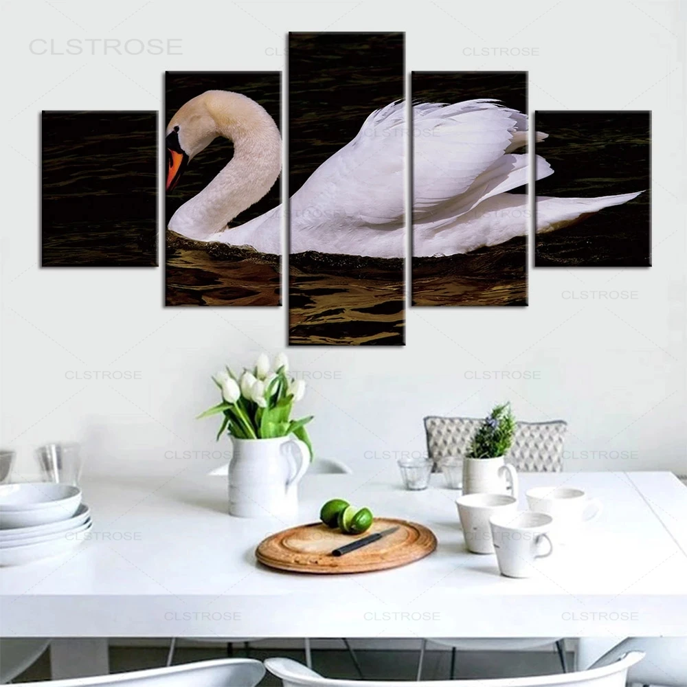 5 шт. настенные картины с изображением белого лебедя