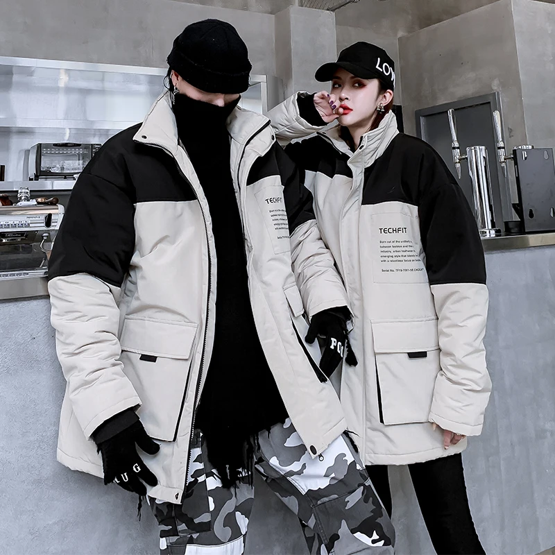 

2019 Hip Hop Men Winter Jacket Streetwear Stand Collar Warm Coat Causal Parkas Cotton Padded Outerwear LBZ173