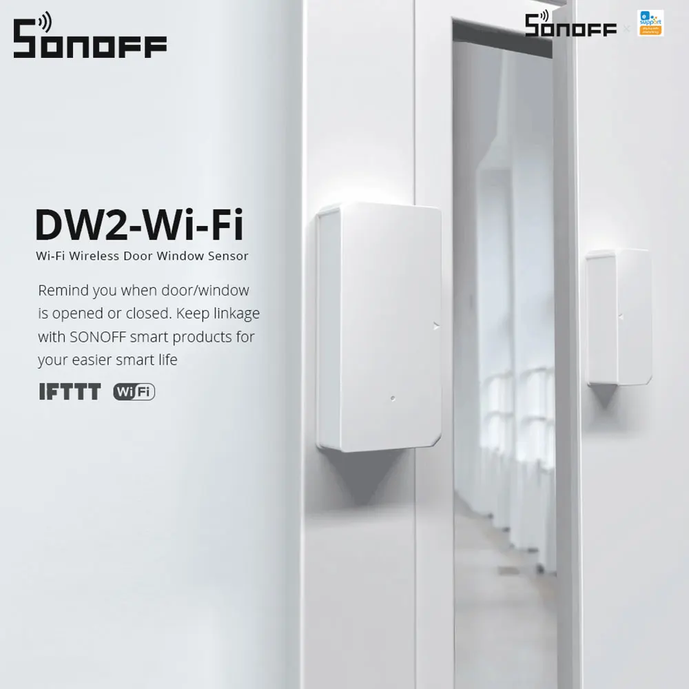 Беспроводной датчик двери/окон Sonoff DW2-WiFi домашняя система сигнализации работает