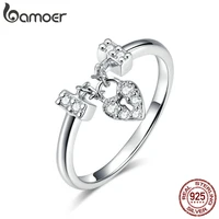 bamoer genuine 925 sterling silver love heart lock luminous cz wedding rings for women sterling silver jewelry scr466