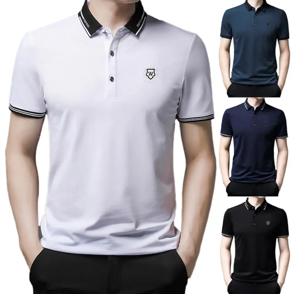 

Tops Turndown Collar Washing Resistance Leisure Men Office Solid Short Sleeves Shirt for Office