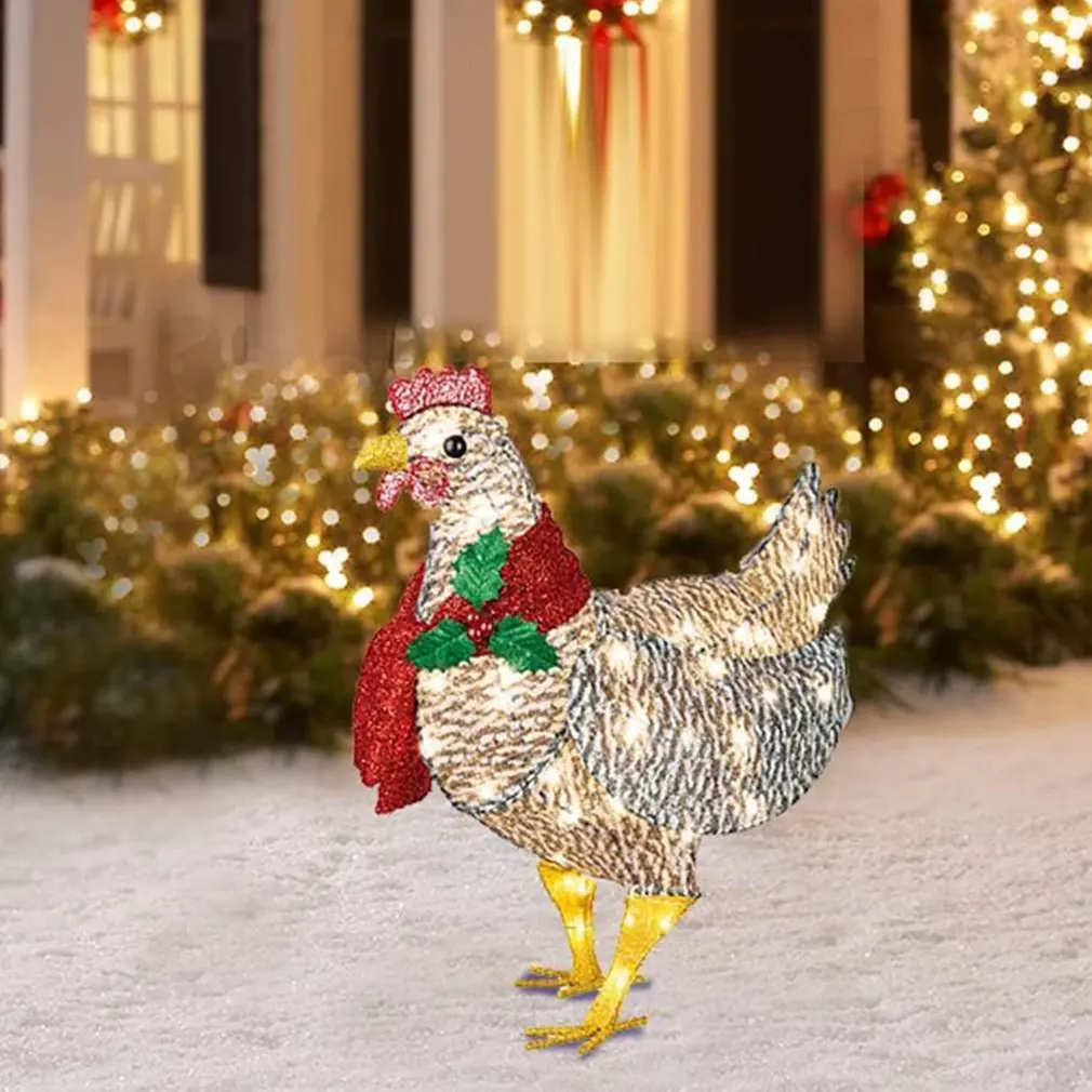 

Christmas Light-up Chicken Ornaments Garden Decoration Ground Plug Lamp Decorative Stakes Decor For Yard Decor Gift Manor Lawn
