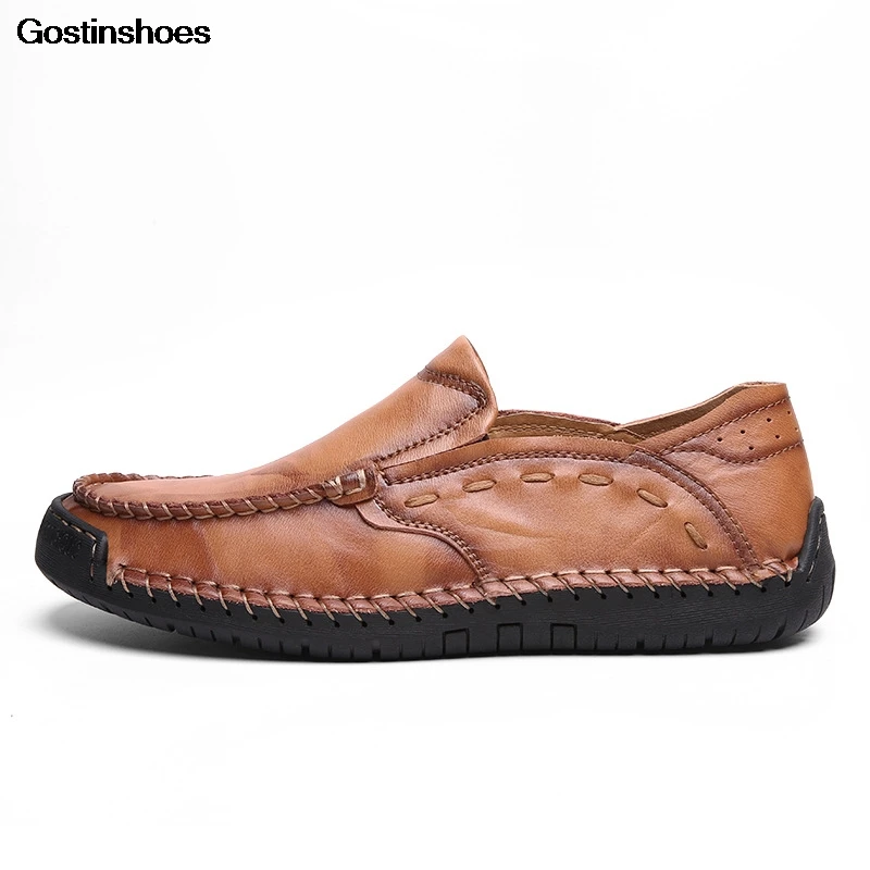 Мужские лоферы повседневная кожаная обувь цвет коричневый черный слипоны из