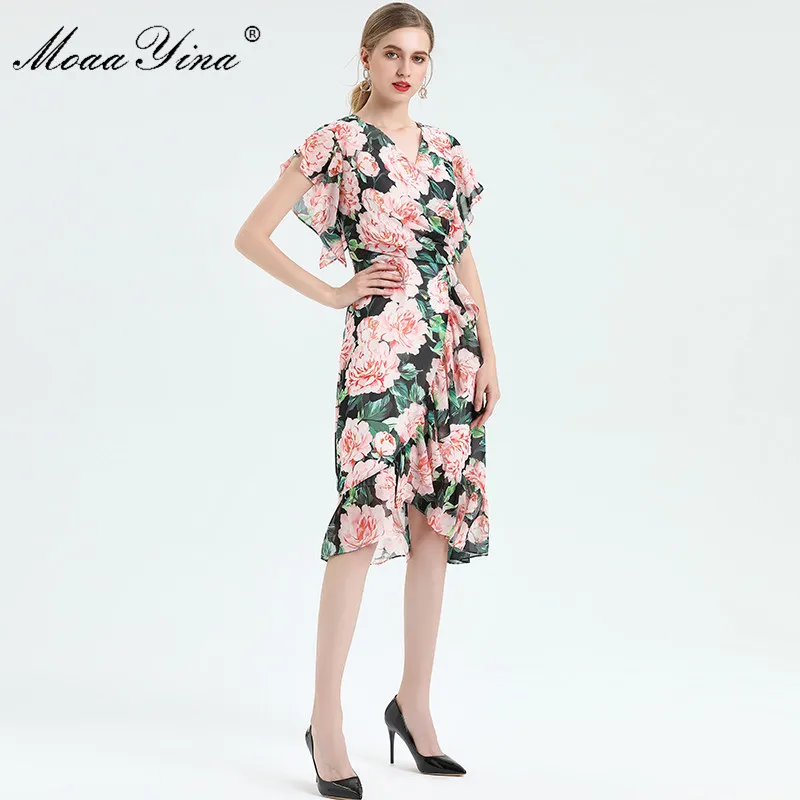 MoaaYina модное дизайнерское платье Весна Лето Женское с v образным вырезом