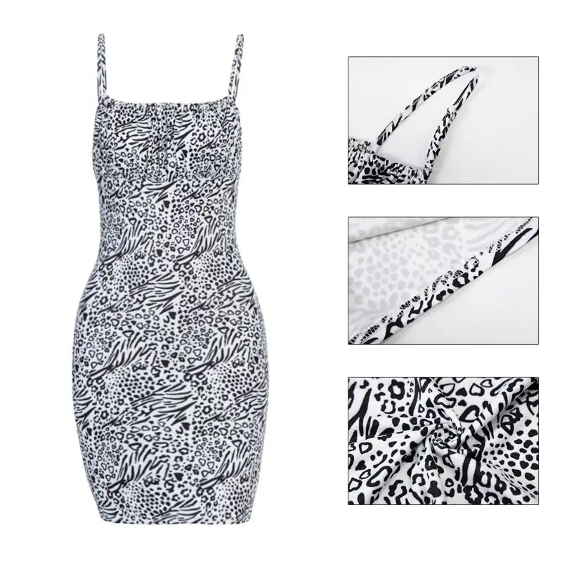

Women Summer Sleeveless Bodycon Mini Dress Leopard Striped Printed Sexy Off Shoulder Backless Ruched Chest Cocktail Party BX0A