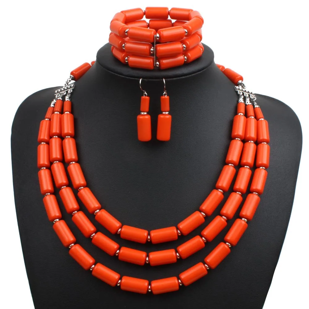 Orange Boho модные весенние комплекты ювелирных изделий для женщин Оранжевый Синий Зеленый Африканский бисер комплект ювелирных изделий нигерийский Свадебный комплект ожерелье - Окраска металла: Orange