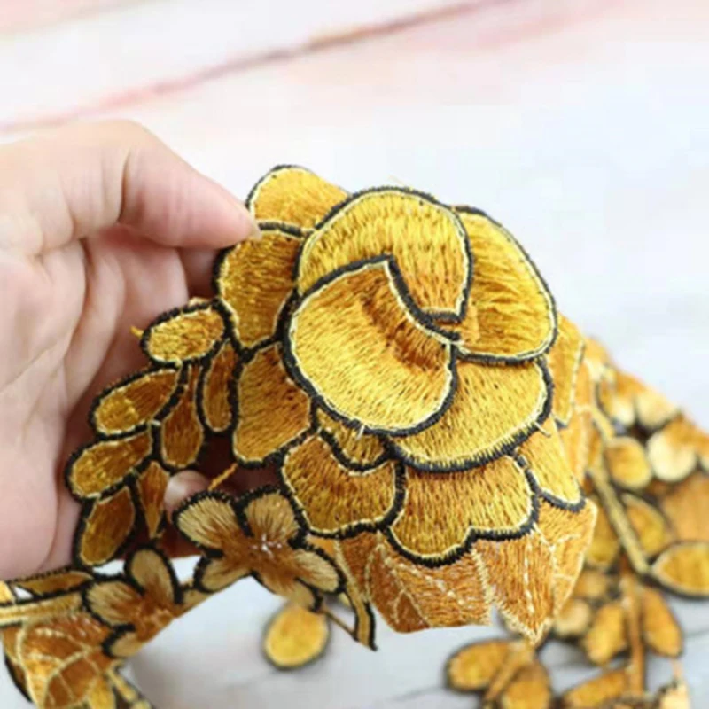 

Colorful Flowers lace collar Patch Vintage Embroidery Fabric Applique garment costume accessories Clothes Decoration 1Piece