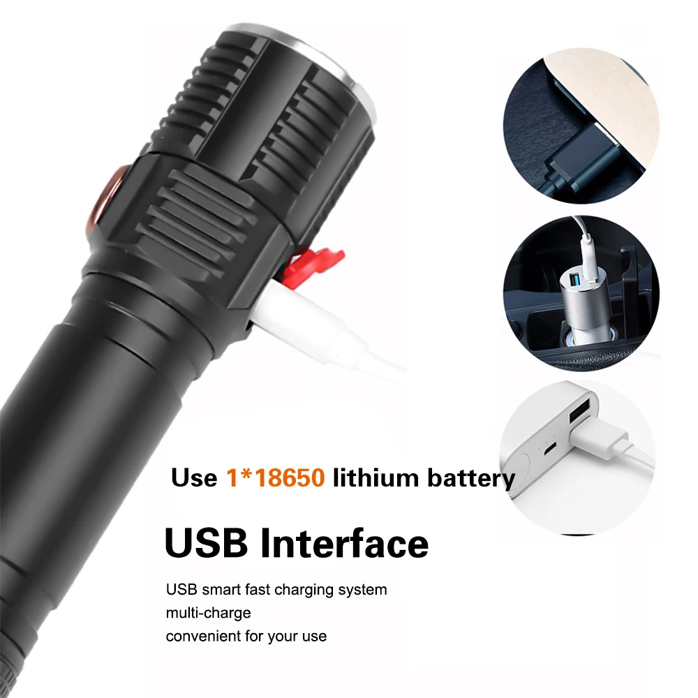Asafee C18 Мощный T6 светодиодный светильник-вспышка, фонарь с зумом, USB Перезаряжаемый Тактический светильник, походный охотничий фонарь, вспышка, светильник фонарь