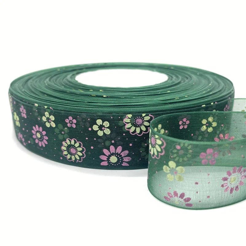 

5 ярдов/рулон с фокусным расстоянием 25 мм с цветочным принтом платье из органзы с лентами для девочек, держащих букет невесты подарок Свадеб...