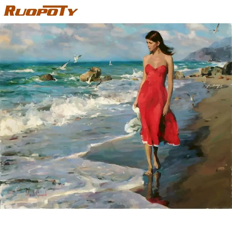 

RUOPOTY Frame Sea Girl Picture DIY Painting By Numbers Modern Wall Painting Unique Gift Acrylic Paint By Numbers For Home