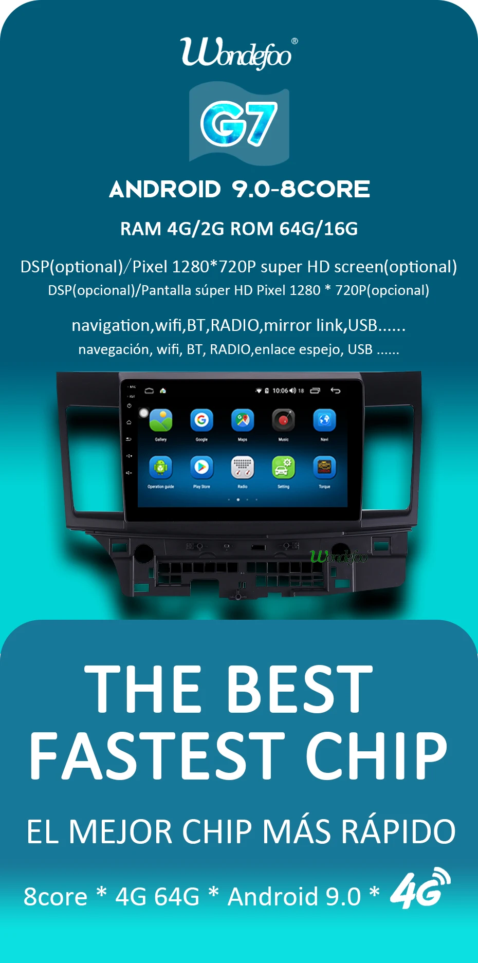 4G 64G Android 9,0 1280*720P Carplay Авто gps радио для Mitsubishi Lancer-ex 2008- мультимедиа DSP ips экран без DVD плеера
