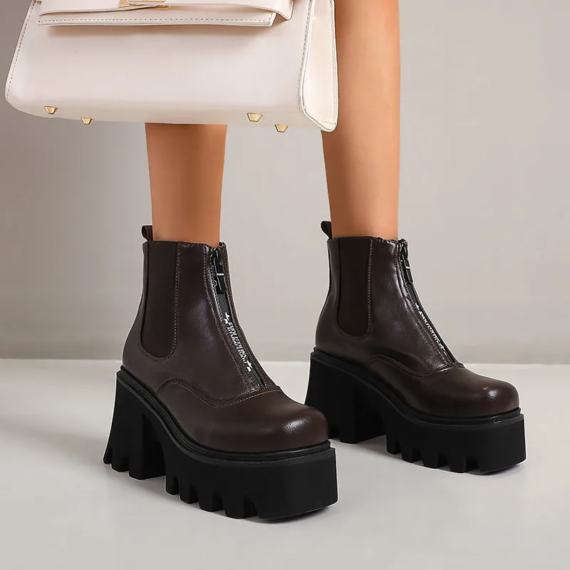 Ochanmeb/женские ботильоны на толстом не сужающемся книзу массивном каблуке Обувь в