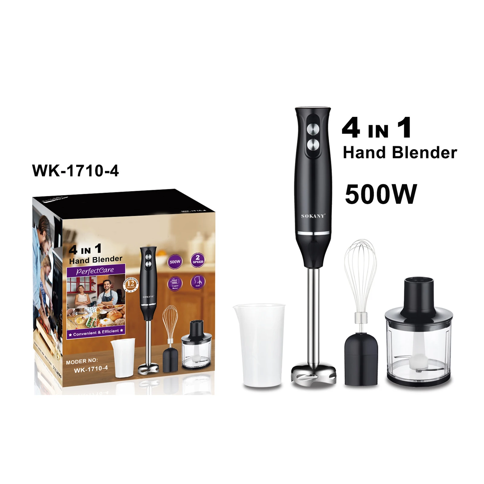 

4 in 1 Hand Blender for Kitchen 500W Multifunction Blender with 2 Adjustable Speed Hand Blender For Smoothies Mash Sauce K888