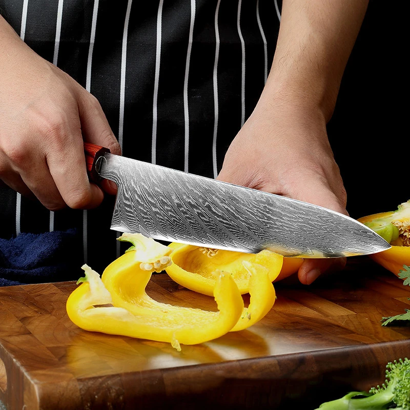 

8 inch Professional Damascus Knife Chef Knife 67 layers Damascus Steel Kitchen Chef Knives with Color Wood Handle