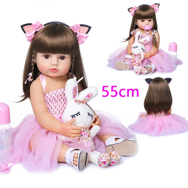 

55cm Lifelike Bebe Doll Reborn Baby Girl Pink Princess Baty Toy Very Soft Full Body Silicone Girl Doll Drop Shipping