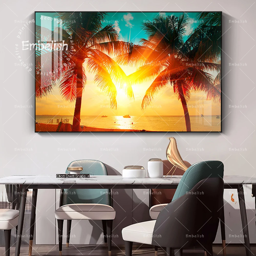 

Embelish Sunset Palm Trees Beach Seascape Modern Home Decor Pictures For Living Room Wall Posters HD Canvas Painting Artworks