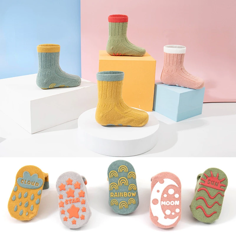 

Children's Socks Solid Striped Spring Boy Rubber Anti Slip Newborn Baby Floor Socks Cotton Infant Socks Baby Girl Socks
