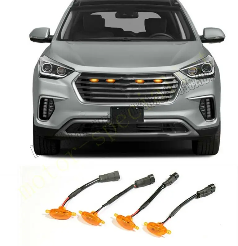 NEW For Hyundai Santa Fe 2013-2018 Front Grille LED Light Raptor Grill Trim Cover 4PCS car accessories