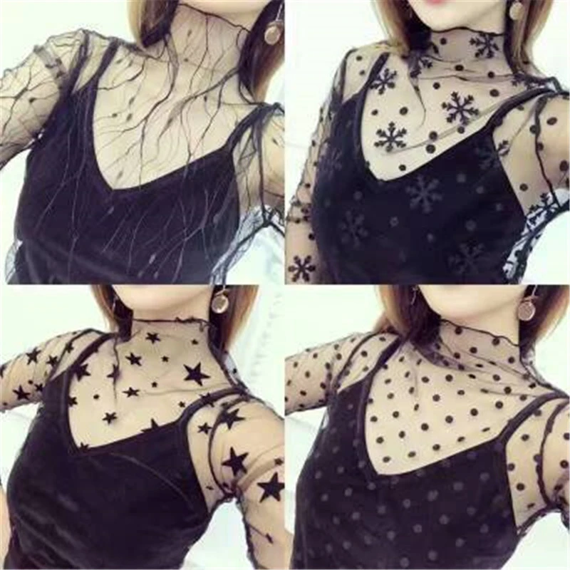 Женская сексуальная сетчатая марлевая кружевная блузка рубашка с вышивкой