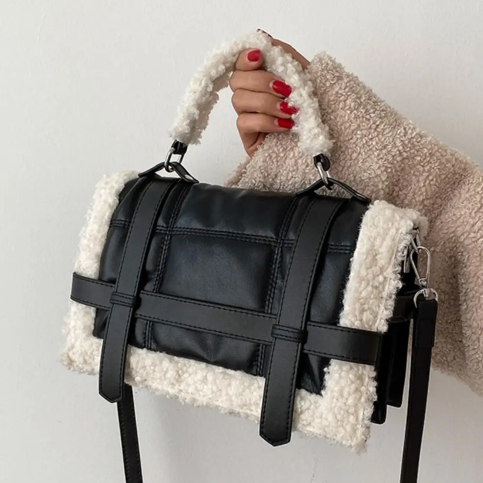 

Elegant Female Plush Tote bag 2021 Winter New Quality PU Leather Women's Designer Handbag High capacity Shoulder Messenger Bag
