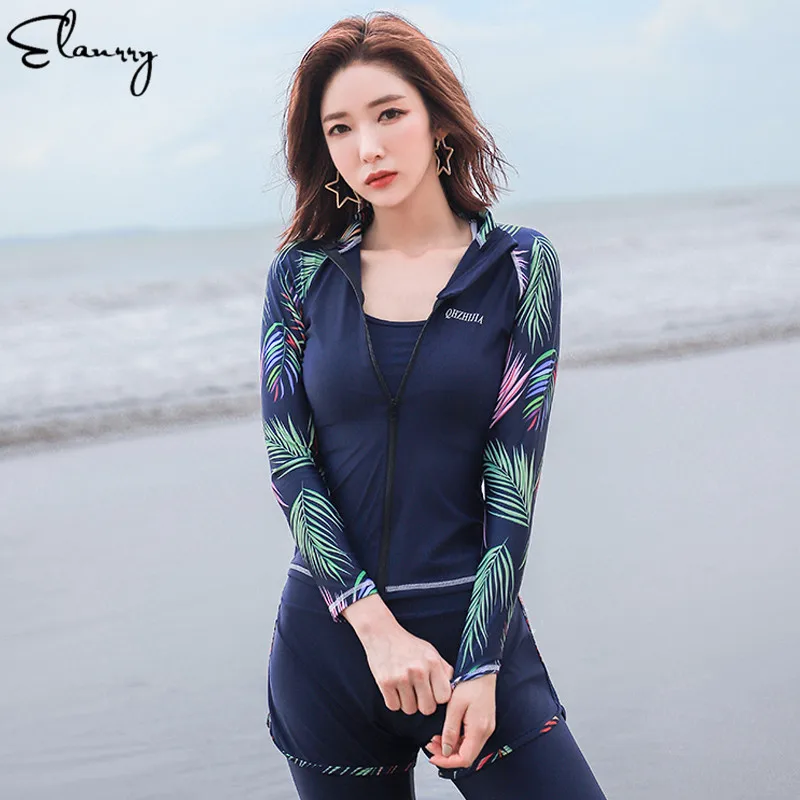 Женский спортивный купальник с длинными рукавами и принтом в виде листьев Surifng
