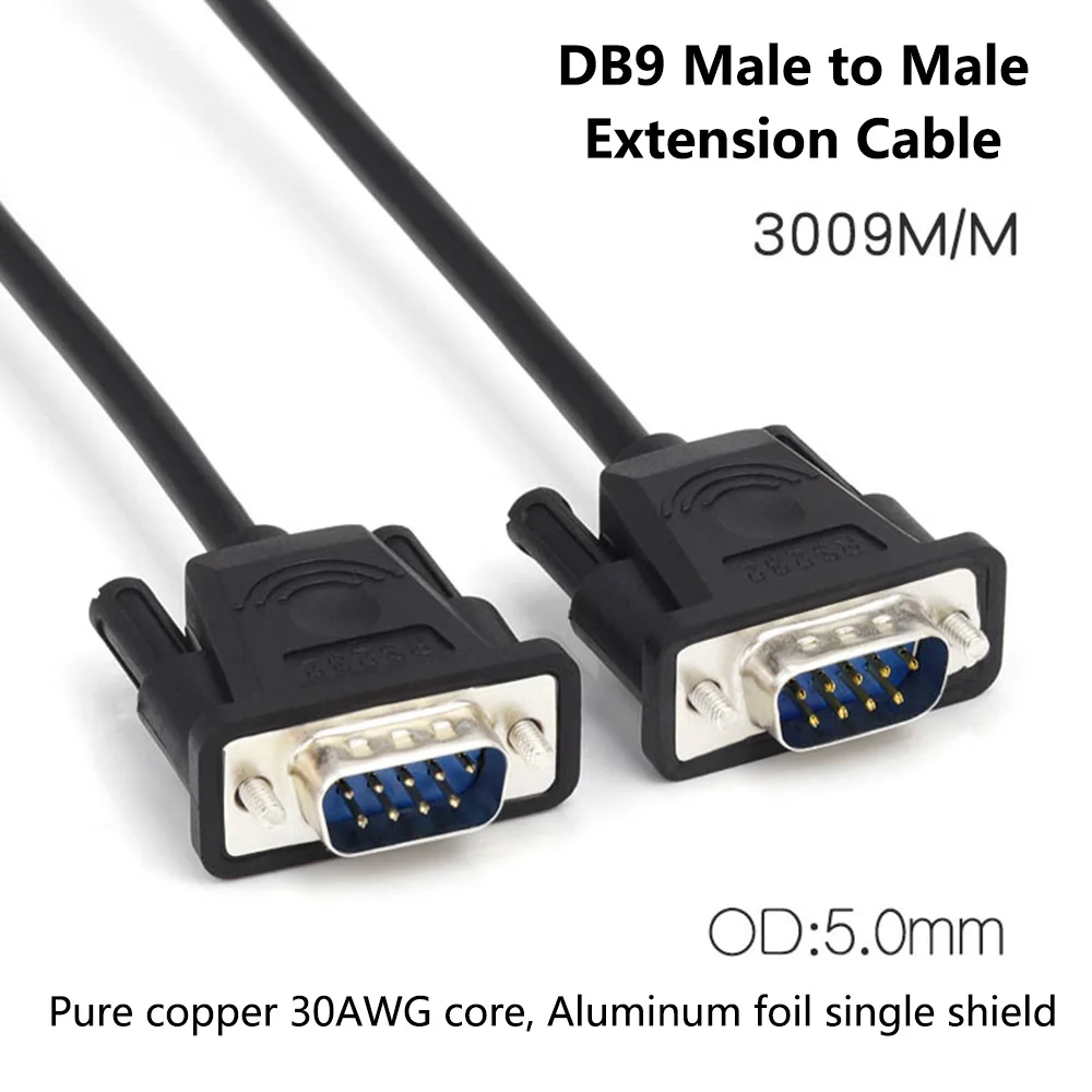 DB9 Male to Male Extension Cable Pure Copper Line RS232 9 Pin Serial Connector Wire COM Core with Aluminum Foil Shield