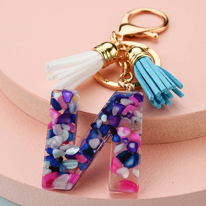 

Cute Creative 26 Initials Letter Keychain Tassel Pendant Custom Resin Keyrings Car Key Ring Simple Alphabet Key Chain Party Gift