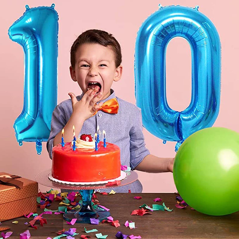 Conjunto de globos de 10 &deg; cumplea&ntilde;os para ni&ntilde;o y ni&ntilde;a, decoraci&oacute;n de fiesta de cumplea&ntilde;os, color azul, con n&uacute;mero de estrella de feliz cumplea&ntilde;os, 10-2