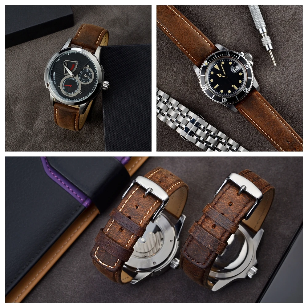 Кожаный сменный ремешок Anbeer для мужчин и женщин винтажный браслет в стиле ретро