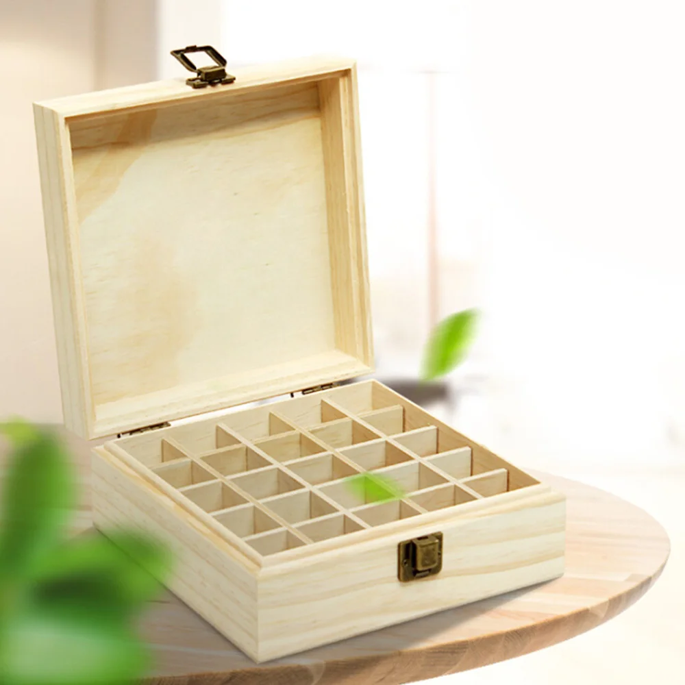 

25 Compartments Essential Oil Box Organizer Wooden Large Oil Jewelry Storage Case