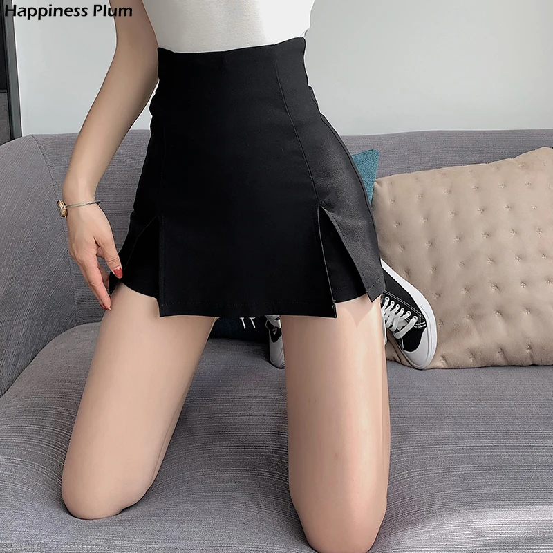 

Женская сексуальная юбка с разрезом, Новинка лета 2021, черные шорты с высокой талией, облегающие бедра и широкие шорты, женские шорты