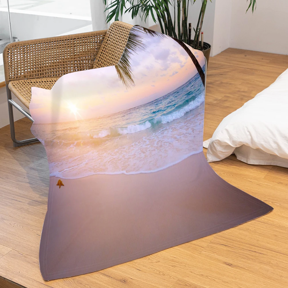 Флисовое одеяло с изображением заката машинная стирка мягкое удобное покрывало